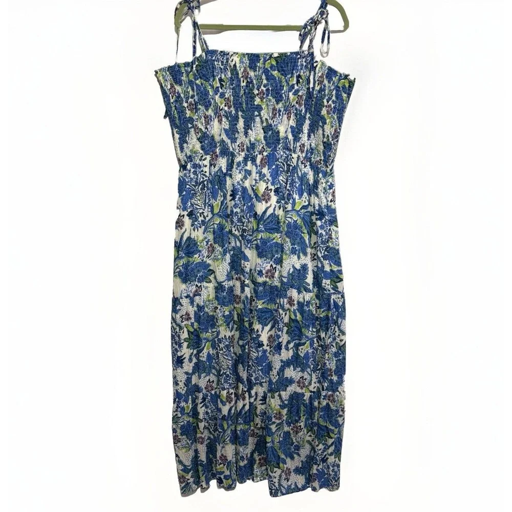 Hailey & Co Women's Plus Size 3X Blue Floral Smocked Tie-Strap Maxi Dress - Picture 2 of 8